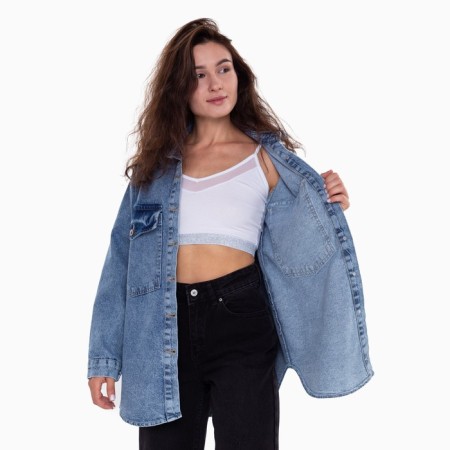 Denim shirt female, dark blue color, size S (42-44)-5