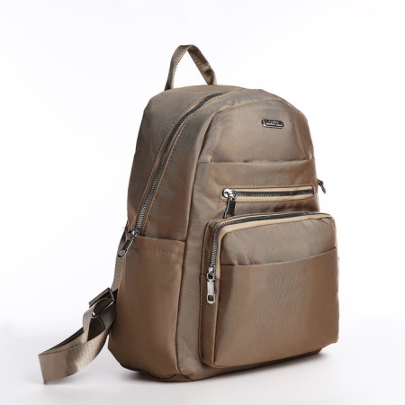 A backpack with a zipper, 5 outer pockets, pencil case, beige color-3