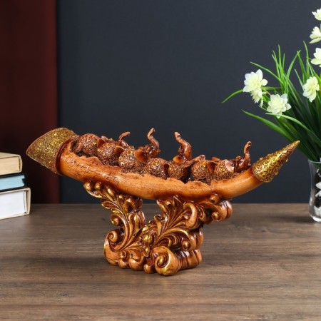 Polystone souvenir "Seven elephants on a tusk" under a tree 18.5x8x44 cm-1