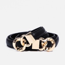 Women's belt, width 1 cm, metal buckle, black color