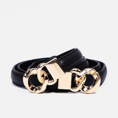 Women's belt, width 1 cm, metal buckle, black color