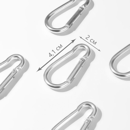 Metal carbine, 41 × 20 mm, thickness - 3.5 mm, 5 pcs, silver color