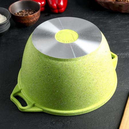 Trendy Style pan, 4 l, glass cover, anti -stick coating, green color-12
