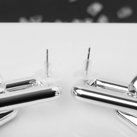Earrings Metal "Chain" rectangles, 3 links, silver color-1