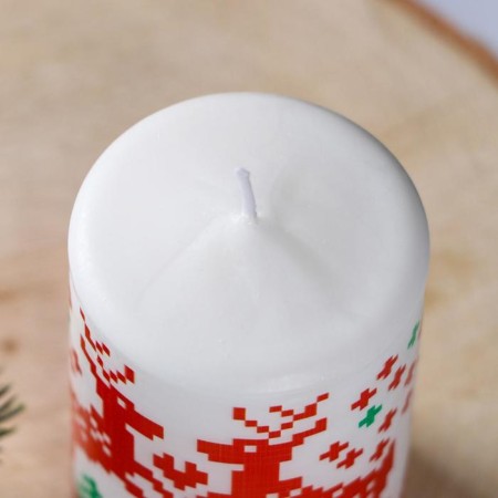 New Year's Candle-Cylinder "Scandinavian patterns. Olenenok", 6x10 cm, 30 hours, 227 g-1
