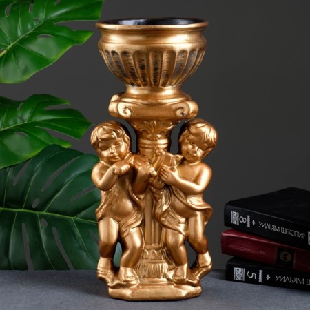 Figure pot "Two boys with a bowl", bronze 0.6l/ 15x17x37cm