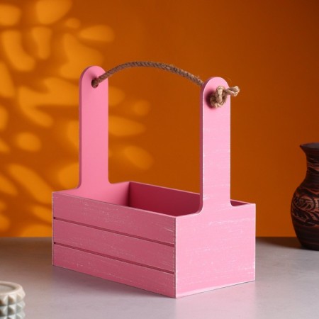 Wooden Kashpo 25.5 × 15 × 30 cm "AROMA", handle rope, pink coral Provence-1