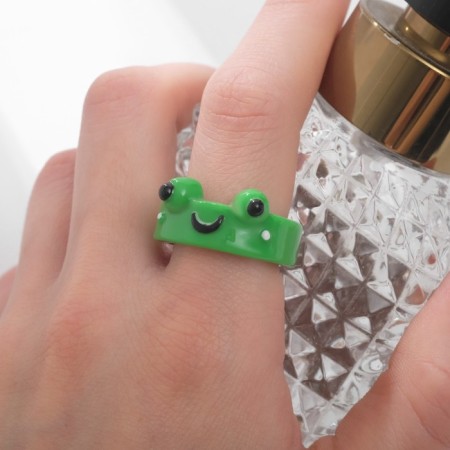 Ring "Frog", green color, 17 size-1