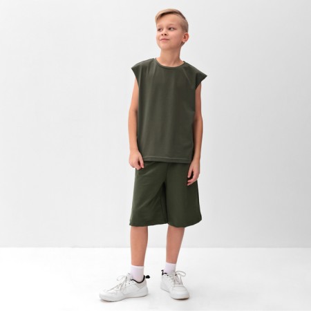 A set for a boy (T -shirt and shorts) minku, Khaki color, height 152 cm-1