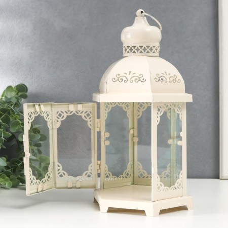 Climber Metal, glass "Lantern - flowering monograms" D -10 cm white 13.5x15x29 cm-5