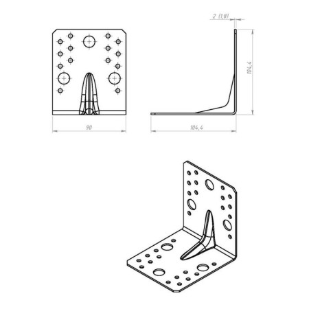Fixed reinforced corner 105 x 105 x 90 x 2 mm, galvanized-1