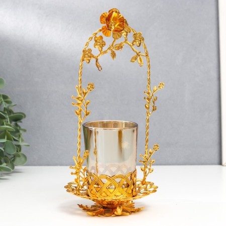 Summary metal, glass per 1 candle "Flower arch" D-5 cm, gold 9.5x11x20 cm-2