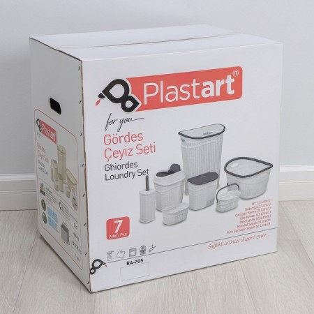 Set for the bathroom 7 items: basket 4 pcs, basket for linen, bucket for garbage, ruff, brown color-11