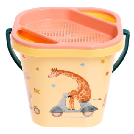 Set for playing in the sand: bucket, sieve, scoop, rake, 4 molds-3