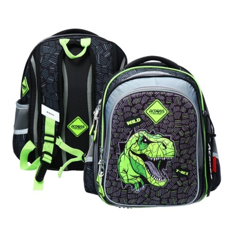 School backpack 40x33x15cm, ergonomic back, Across 410, gray/green