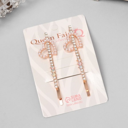 Invisible hair "Gloria" (set 2 pcs) heart, 6 cm, pink gold-2
