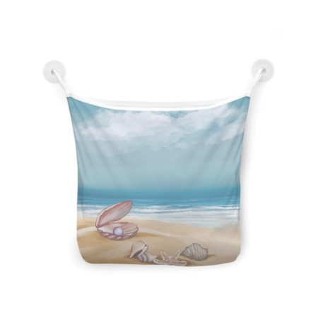 Organizer in a bath on suction cups “A shell with pearls on the sand”, for storing toys and trifles, size 33x39 cm-2