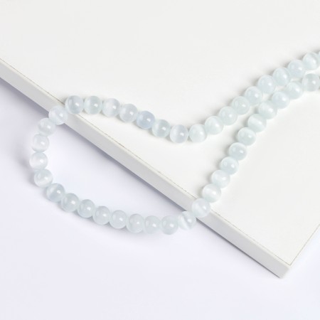 Beads made of natural stone "Cat Eye" set of 50 pcs., 1pc. - 8 mm, white-1