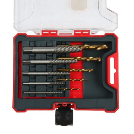 A set of extractors and tundra drills, large left thread, 45 steel M1-M5, D = 2.4-8 mm HSS, TIN-1