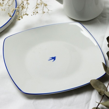 Ceramic “Swallow” plate, 18 x 18 cm, white color-1