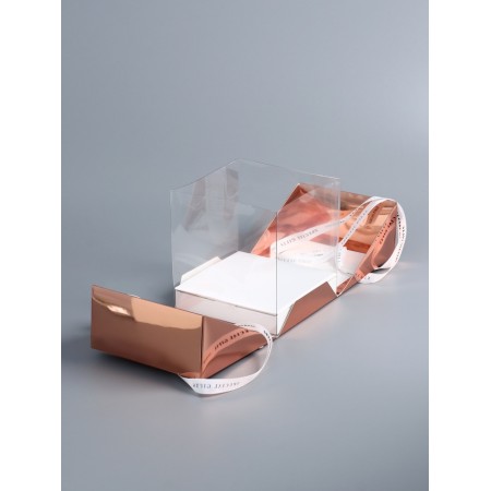 Bearbox under the bento-port with ribbons, pink-gold, 15.5 x 15.5 x 16 cm-2
