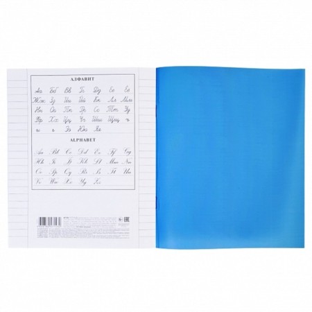 Notebook 18 sheets in the line is blue, plastic cover, title sheet, offset block 65g/m2-3