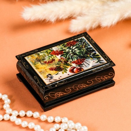 Board "Rowan on the window", 7.5 × 10 cm, lacquer miniature