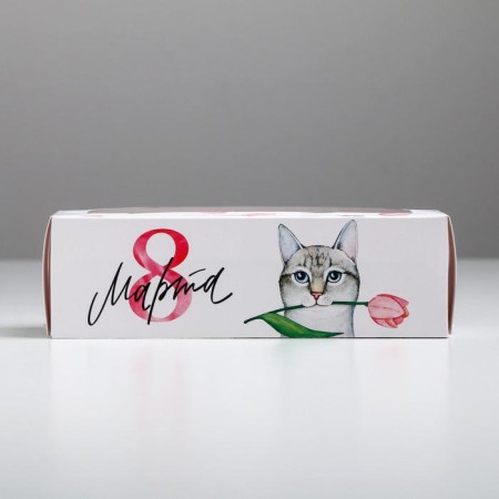 Box for Makarun, confectionery packaging "March cat", March 8, 5.5 x 18 x 5.5 cm-2