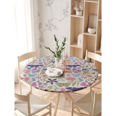 The tablecloth “Butterfly and leaves”, round, oxford, elastic band, size 140x140 cm, diameter 105-120 cm-1