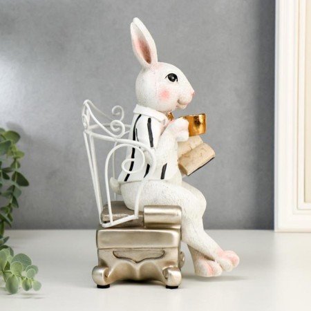 Souvenir Polystone "Hare in a chair with a book and a cup" 26x12x13.5 cm-1