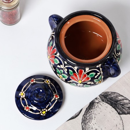 Sugar of Rishtan ceramics "Flowers", 1 l, blue-8