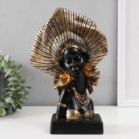 Souvenir Polystone Bust "African in the gel (headdress)" Gold 17x9x26 cm