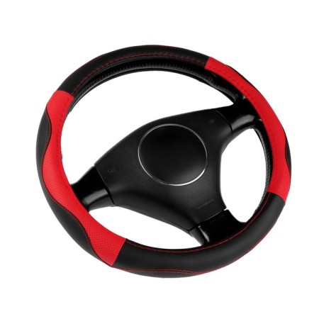Braid on the steering wheel Nova Bright eco -leather, black, perforation, red inserts, red line, rm