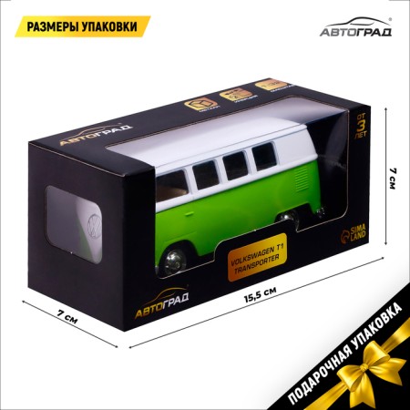 Metal Metal Volkswagen Transporter T1, 1:32, doors, inertia, green color open-3