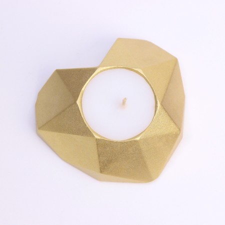Candle "Heart. Marble" in a candlestick of gypsum with faces, 8x7.5x2.5cm, gold-3