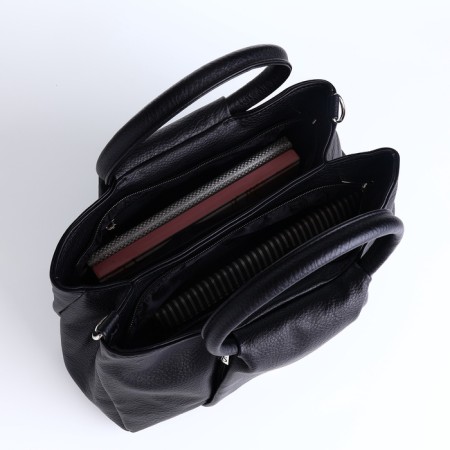 Women's bag, lightning department, external pocket, long belt, black color-7