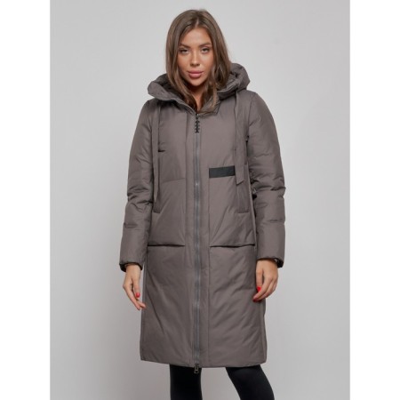 Coat insulated winter female, size 44, dark gray color-7