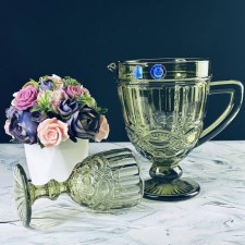 Set of a decanter and 6 glasses Lenardi, green color