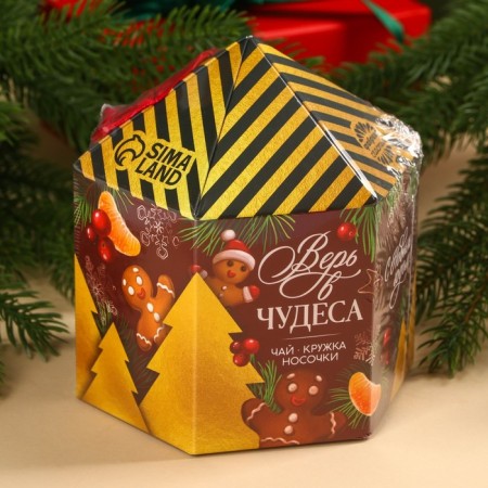 Gift set “Believe in Miracles”: black tea, taste: mulled wine, 50 g, mug 300 ml., Socks 36 - 39 size-9
