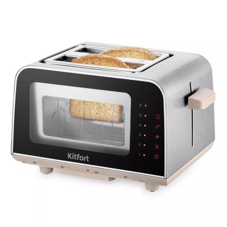 Toster KitFort KT-6060, 1100 W, 6 frying modes, 2 toasts, silver-beige