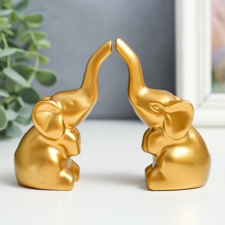Souvenir Polystone "Two small elephants" gold set 2 pcs 3.5x4x8.8 cm-3