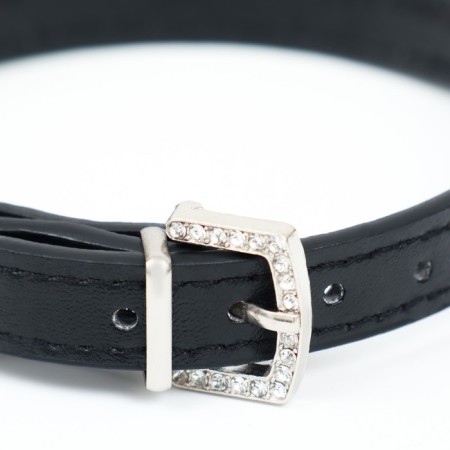 A collar with rows of 4 rows and rhinestones on a buckle, 38 x 1.5 cm, Osh 26-33, black-2