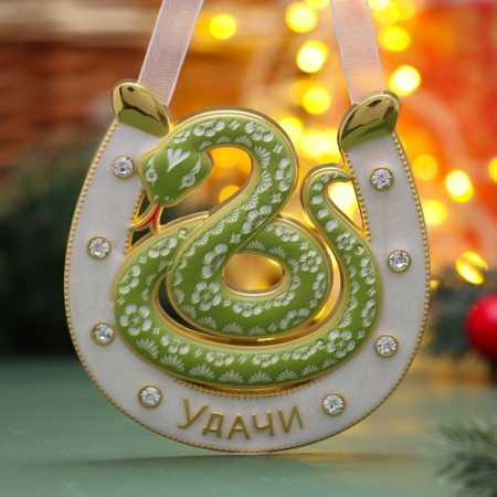 New Year. Souvenir-sloping "Snake of good luck", green, enamel, rhinestones