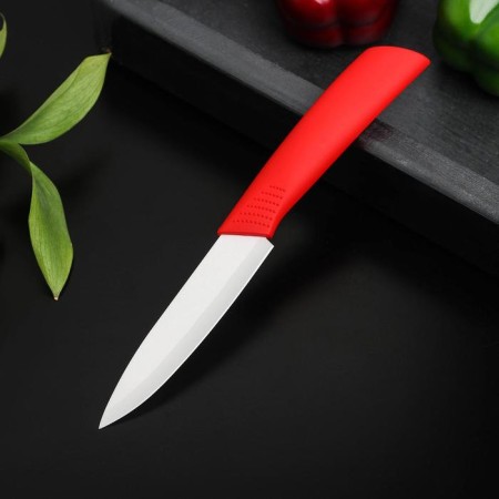 Knife ceramic shade "Simple", blade 10.5 cm, handle Soft Touch, red color red-1