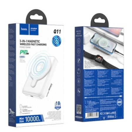 The external battery Hoco Q11.3 in 1.10000 mac, 1 Type-C, 2 A, display, PD+QC, Besproov charging, white-5