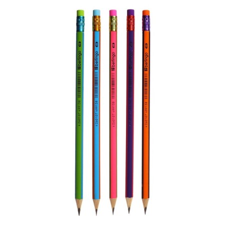Black -granographic pencil Berlingo "Fuze", HB, three -sided, sharpened, with an eraser, assorted-6