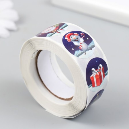 Stick Paper "New Year in the snow forest" d = 2.5 cm 500 pcs in a roll 3x6.5x6.5 cm-1