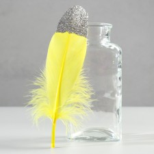 A set of goose feathers 15-20 cm, 10 pcs, yellow with silver crumb
