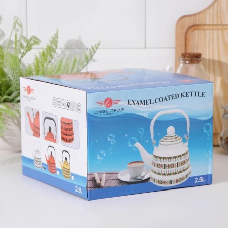 Enamel kettle "Scandinavia", 2.5 l, induction, white color, ornament-5