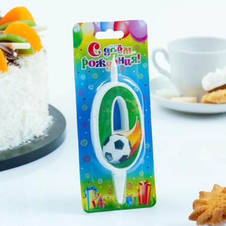 Candle for the Cake "Football", 10.2 cm, green number "0"-1